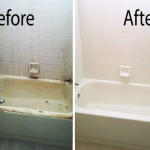 Bathtub refinishing by VCV Services — before and after bathtub restoration