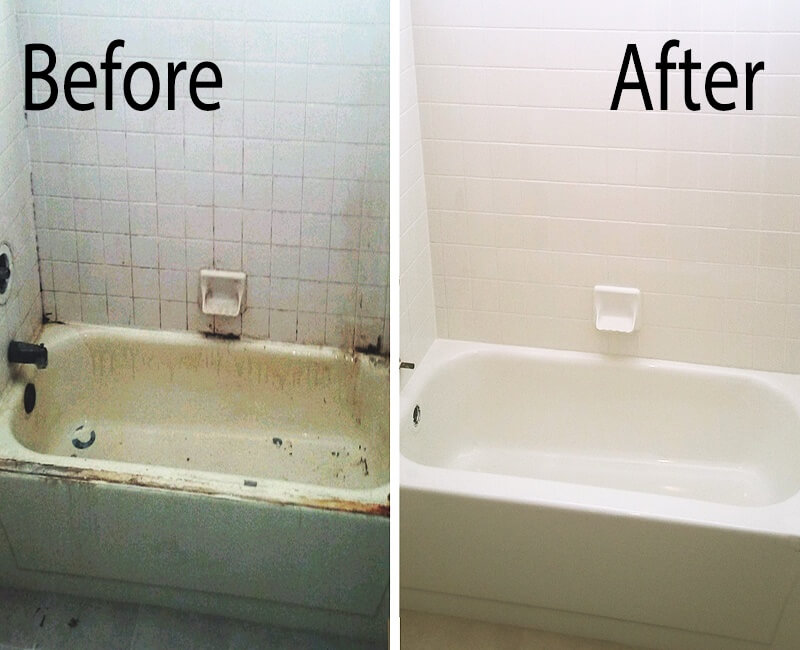 Bathtub refinishing by VCV Services — before and after bathtub restoration
